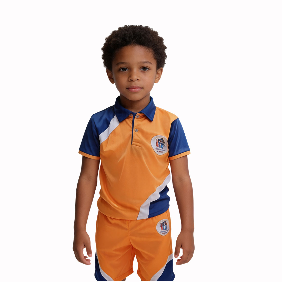 Kids Orange & Navy Sublimated Golf Shirt and Shorts Set