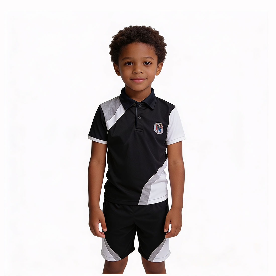 Kids Black and White Preschool Uniform Set – Smart Contrast Polo Shirt with Shorts