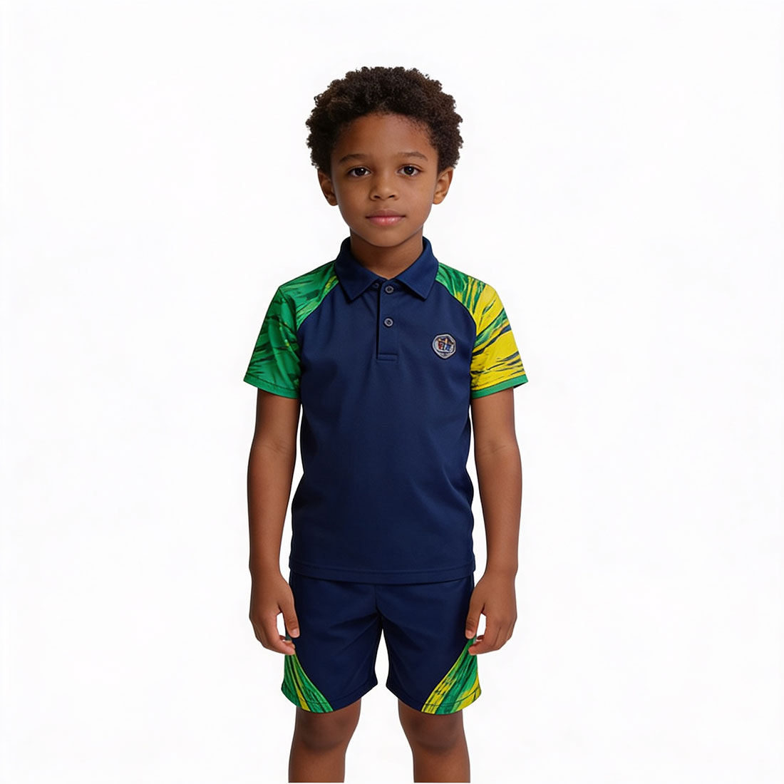 Kids Navy and Green Preschool Sports Polo Set – School Uniform Shirt and Shorts
