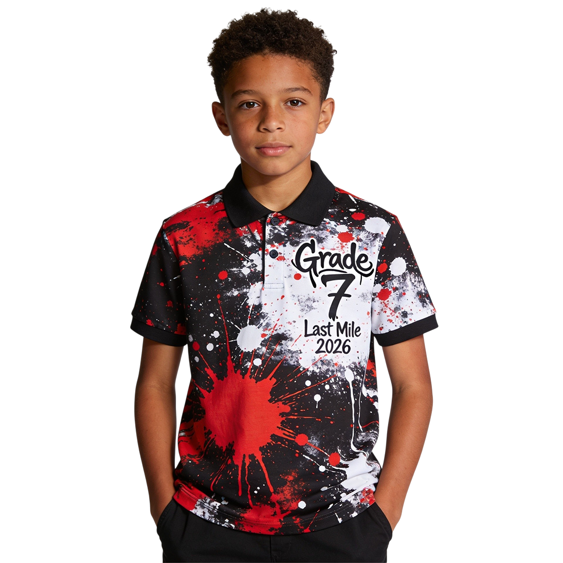 Grade 7 Class of 2026 Red and Black Splash Golf Shirt